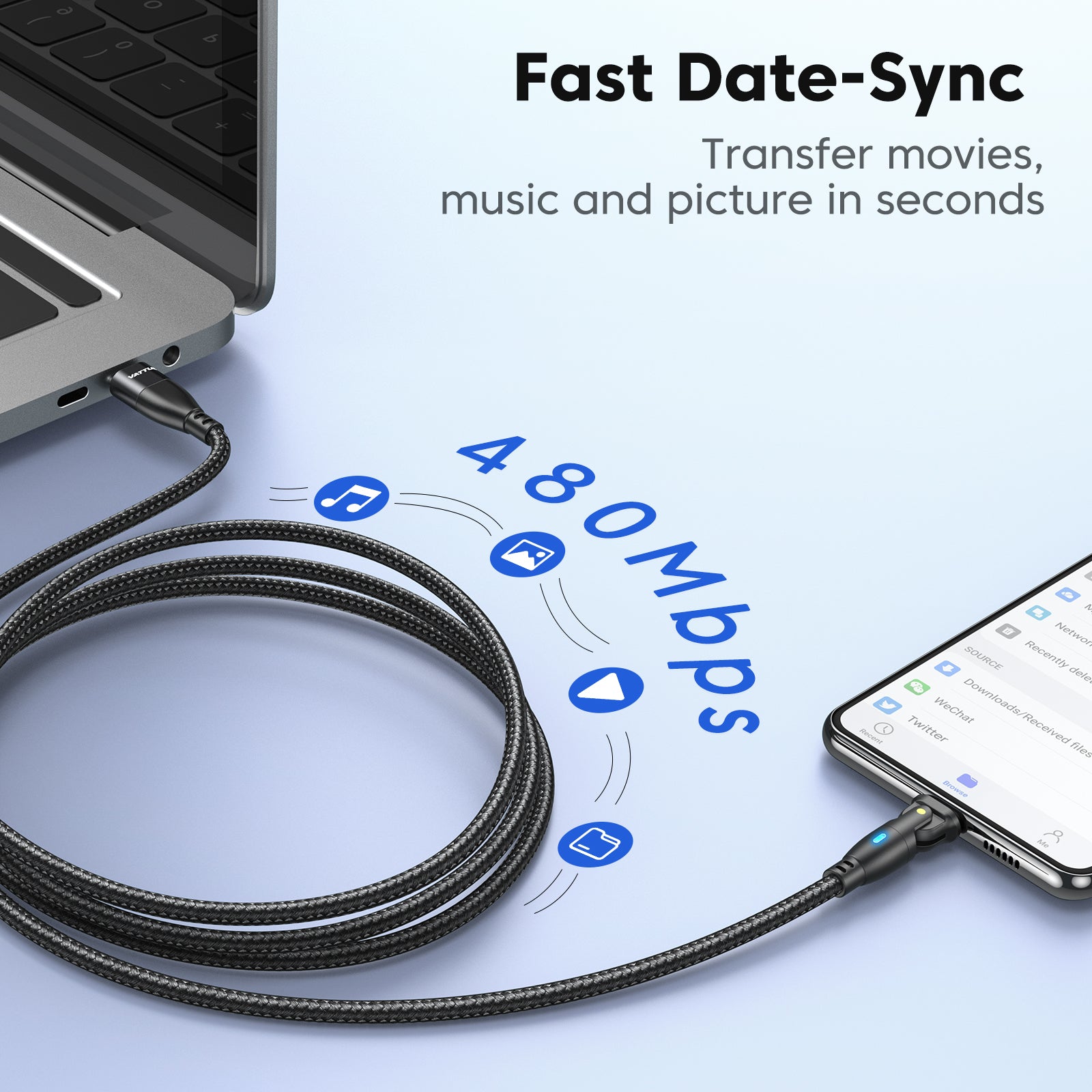 High Durability & Premium 3A Fast Charging Cable Type C for Samsung, 180 Rotation Apple iPhone Cable, Micro USB Charger Data Cable for Smartphones, Apple iPhone, Samsung, iOS & Android