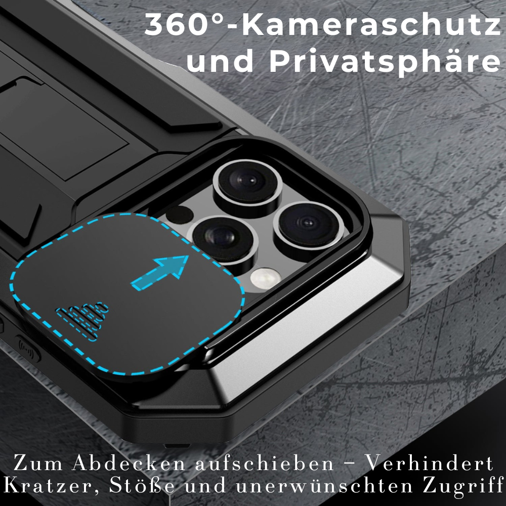 Military Heavy-Duty Metal iPhone Case – Full-Body Hybrid Cover with Slide Camera Protection & Built-in Screen Protector