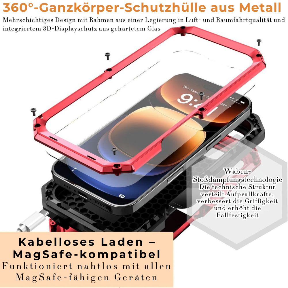 Military Heavy-Duty Metal iPhone Case – Full-Body Hybrid Cover with Slide Camera Protection & Built-in Screen Protector