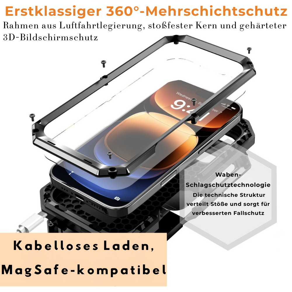 Military Heavy-Duty Metal iPhone Case – Full-Body Hybrid Cover with Slide Camera Protection & Built-in Screen Protector