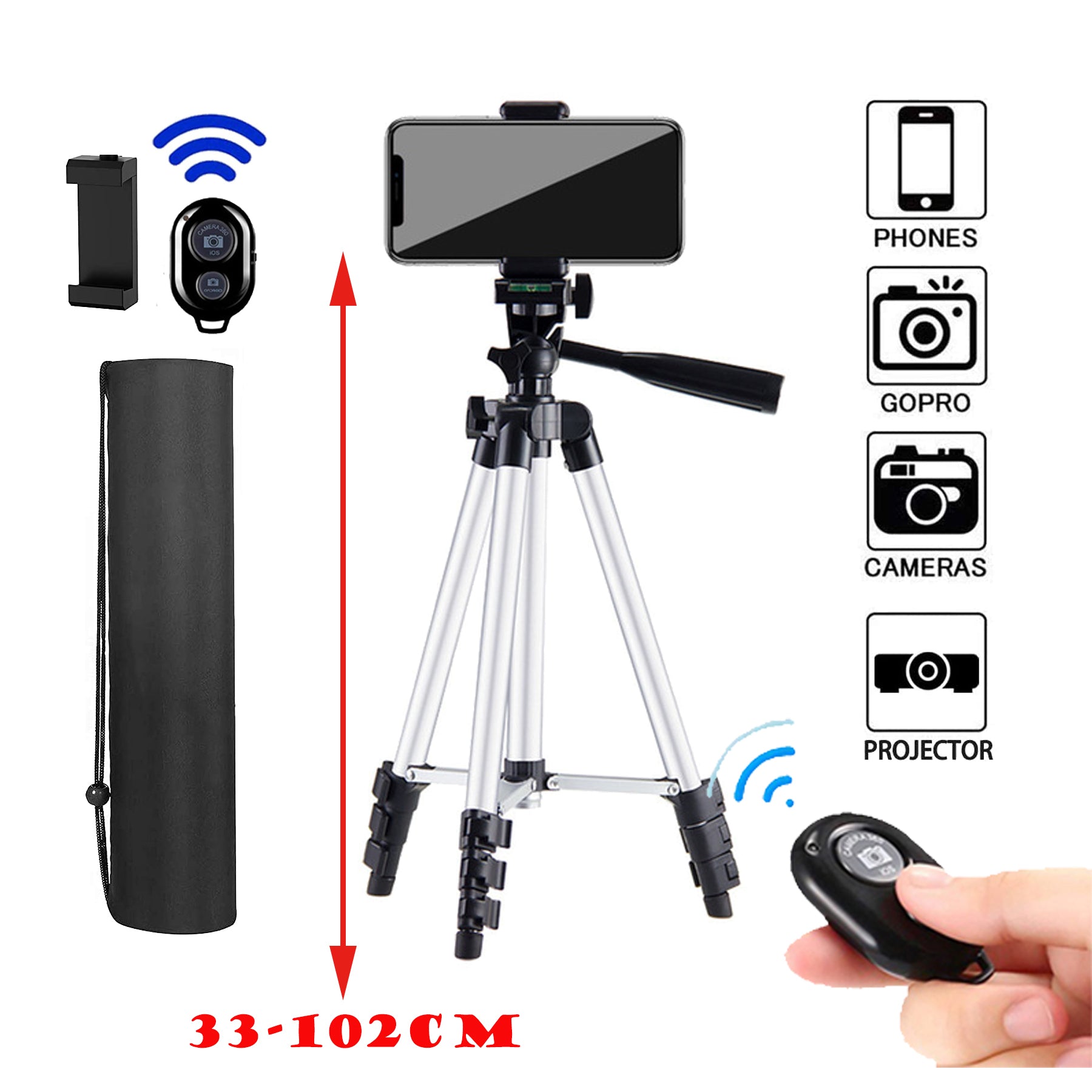 Premium Universal 40-Inch Tripod for Smartphones, Apple iPhone, Samsung, iOS & Android Professional Photography & Videography, Aluminum Travel Tripod, Compatible with GoPro, Apple iPhone 16/15/14/13/12/11 Pro Max/Plus/Mini, Samsung, Xiaomi, Huawei,