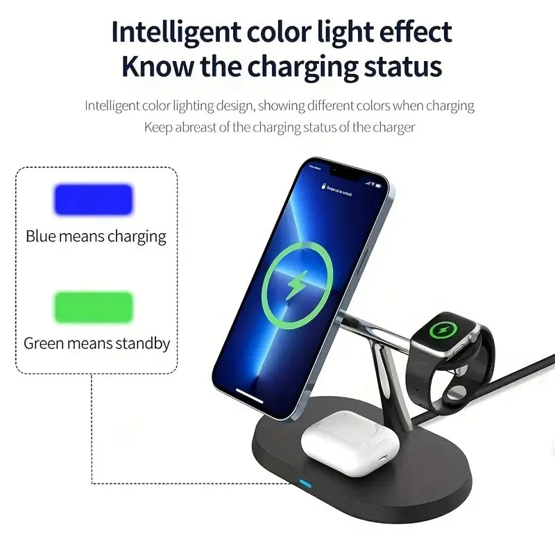 Wireless charger 3 in 1 for Qi quick charger changer with alarm clock for Smartphones, Apple iPhone, Samsung, iOS & Android charging station