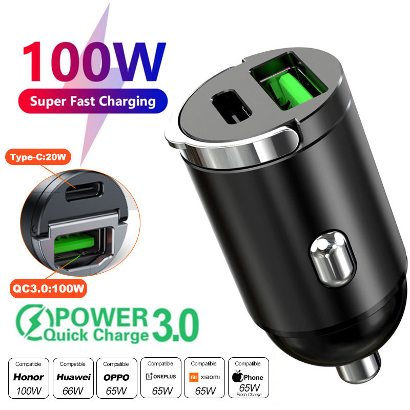 High-Quality 200W Mini Car Charger with Fast Charging for Smartphones, Apple iPhone, Samsung, iOS &Android, Xiaomi, Huawei | QC 3.0 PD, USB Type-C Car Phone Charger