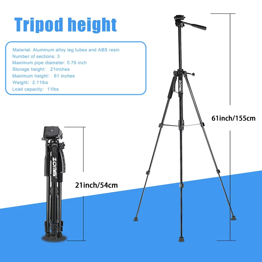 Professional Aluminum Travel Tripod, 140 cm for Videography & Photography: Quick Plate Mounting, Suitable for Smartphones, Apple iPhone 15/14/13/12/11 Pro Max/Plus/Mini, GoPro, Canon/Nikon DSLR/SLR