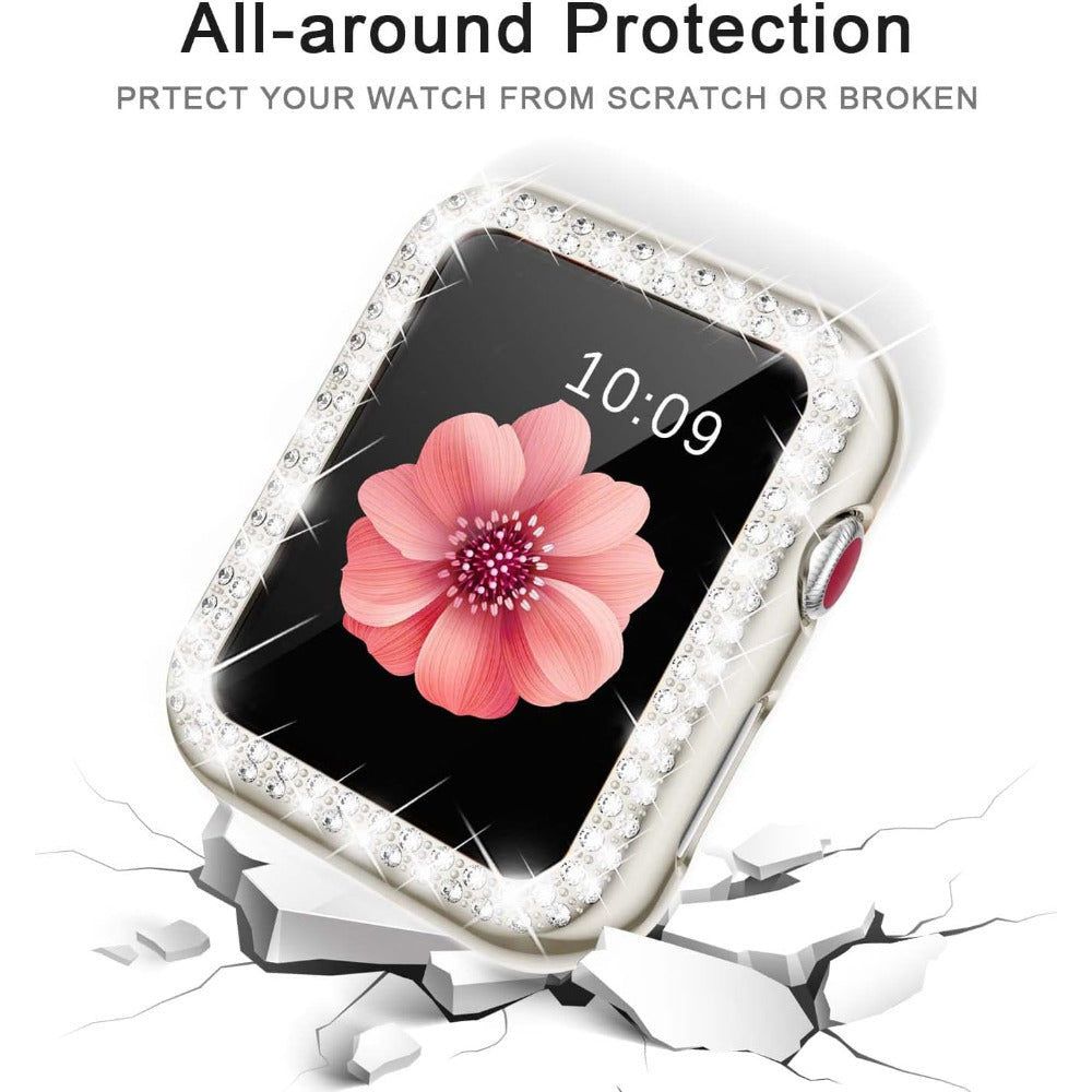 Luxury Premium glitter metal bracelet and diamond protective case for Apple Watch Series 10/9/8/7/6/5/4/3/2/1 & Ultra 2/1, SE: 2024, 2023, 2022, 2021, 2020, 2019, 2018, 2017, 2016 | Ultra 49mm, 45mm, 41mm, 40mm, 44mm, 42mm bracelet for iWatch.