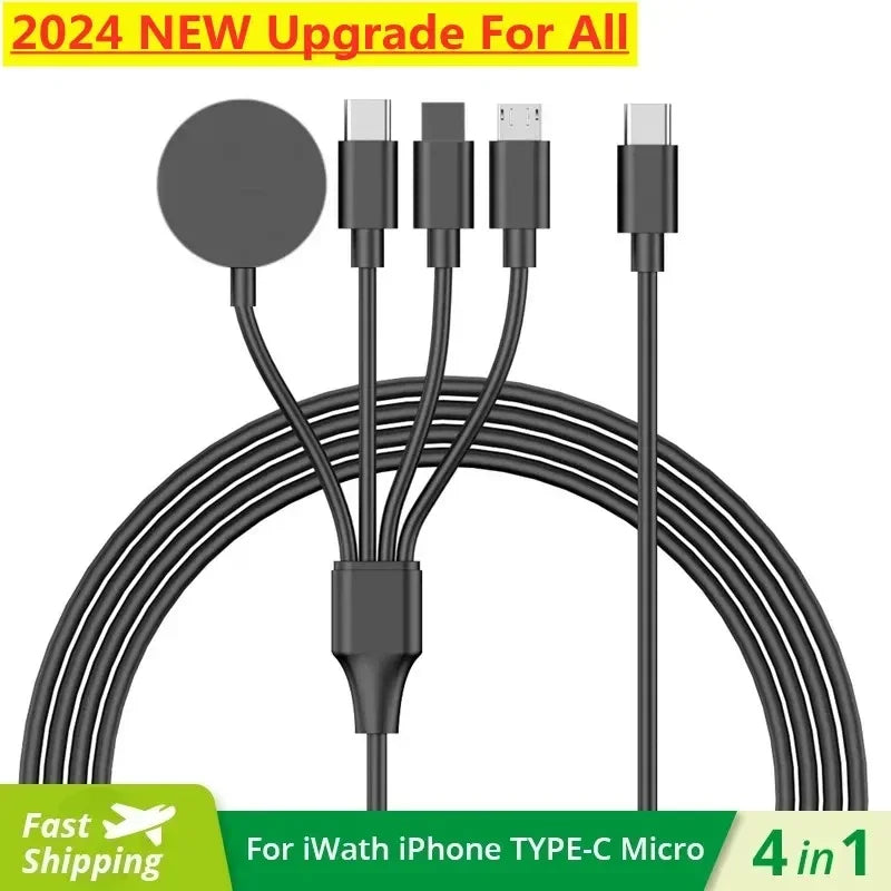 4-in-2 High-Quality USB Charging Data Cable for Smartphones, Apple iPhone, Samsung, iOS & Androide | iWatch Type-C Fast Charging Cable of High Quality