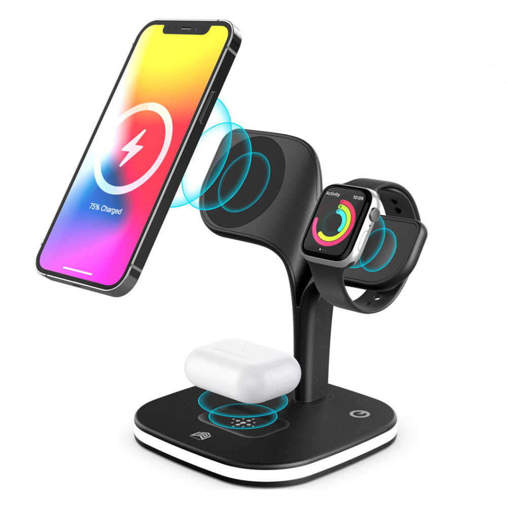 Premium 3-in-1 LED Fast Charging Station | Multifunctional Wireless Charger Fast Wireless Charging Station Docking Station for Smartphones, Apple iPhone, Samsung, iOS & Android AirPods, Apple Watch & iPad | Phone/Tablet Stand & Holder