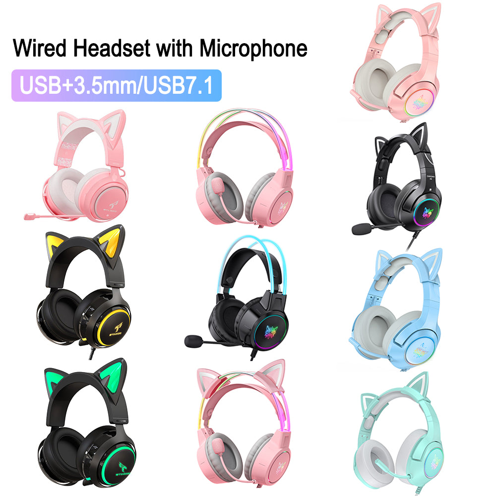 High-quality Onikuma X15 Pro Over-Ear Gaming Headset with Cable | Noise Cancellation, Pink Cat Ears, RGB Light, and Microphone for PC PS4 Gaming