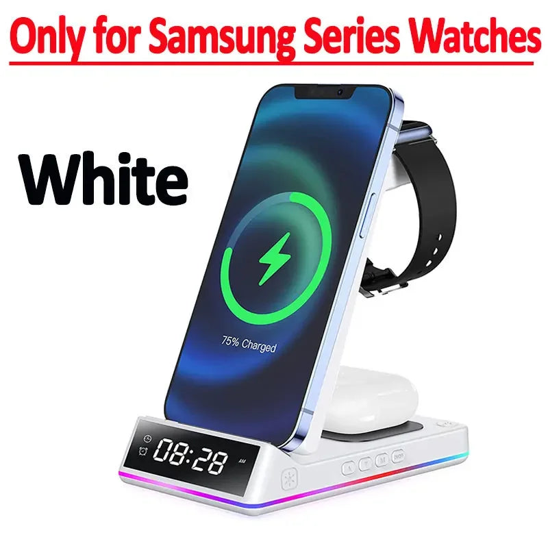 5-in-1 Wireless Fast Charging Station 30W Premium with LED | Wireless Fast Charging Dock, Charger with Stand and Alarm forSmartphones, Apple iPhone, Samsung, iOS & Android Watch, AirPods