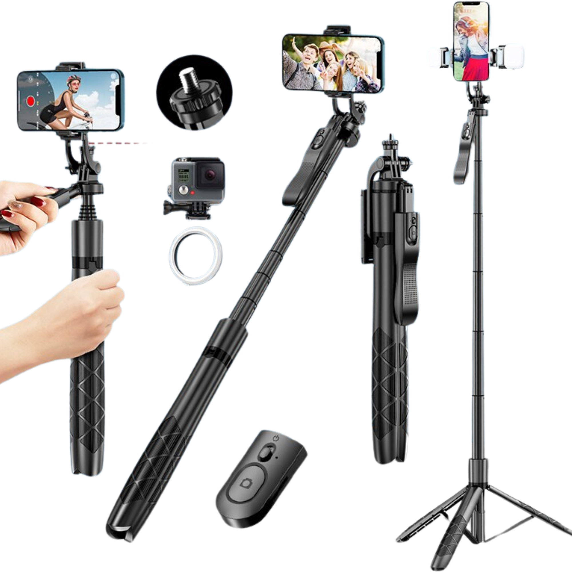 Premium kabelloser Selfie-Stick Stativ-Stand für GoPro Action  Kameras und Smartphones, stabiles Gleichgewicht für Live