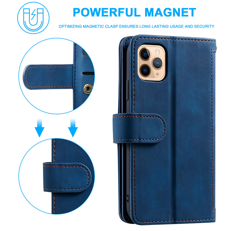 Hochwertige Leder-Handyhülle mit Reißverschluss, Kartenhalter, Stand und Riemen | Flip-Cover Case für Apple iPhone 15/14/13/12 Pro Max Plus Mini - Vielseitige Schutzhülle