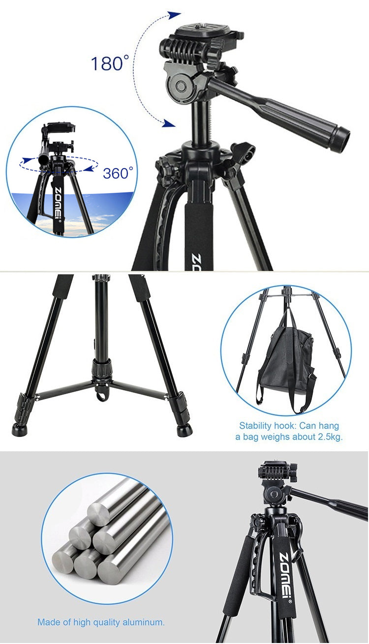 Professional Aluminum Travel Tripod, 140 cm for Videography & Photography: Quick Plate Mounting, Suitable for Smartphones, Apple iPhone 15/14/13/12/11 Pro Max/Plus/Mini, GoPro, Canon/Nikon DSLR/SLR