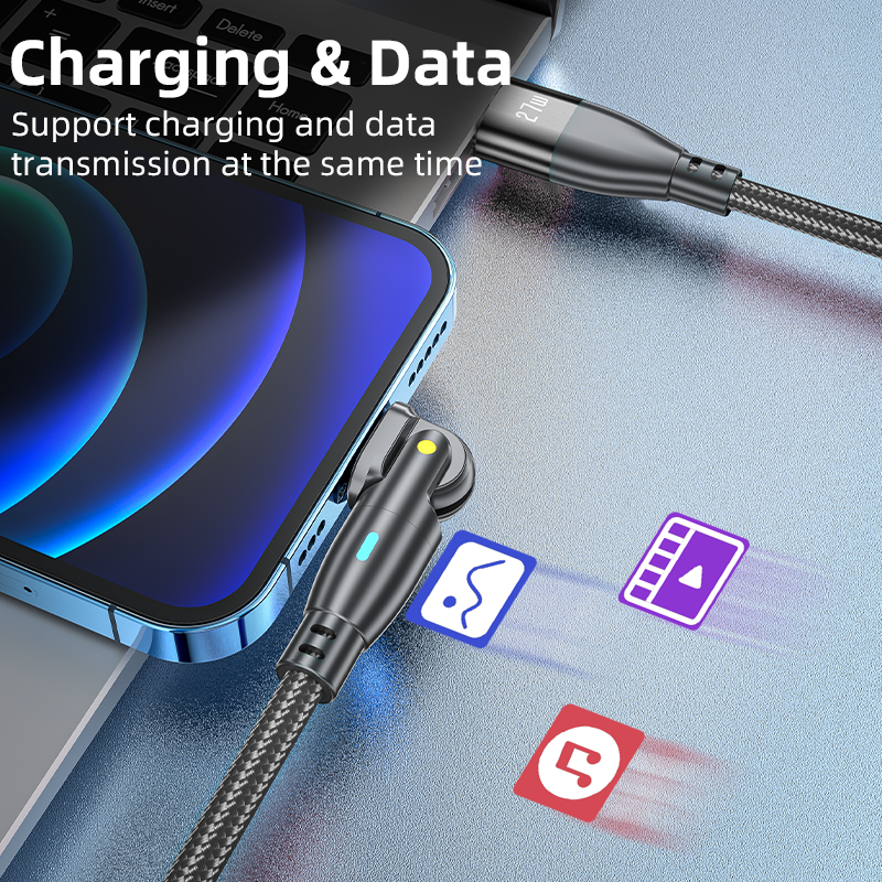 High Durability & Premium 3A Fast Charging Cable Type C for Samsung, 180 Rotation Apple iPhone Cable, Micro USB Charger Data Cable for Smartphones, Apple iPhone, Samsung, iOS &amp; Android