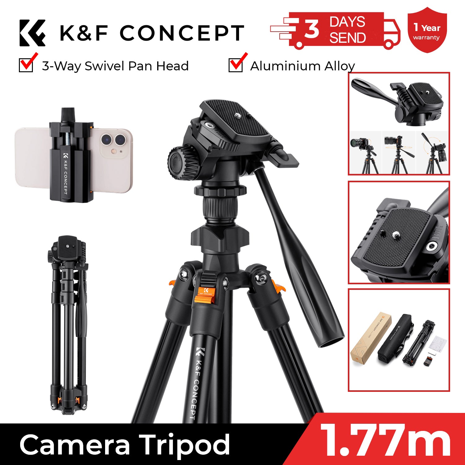 Premium Universal 40-Inch Tripod for Smartphones, Apple iPhone, Samsung, iOS & Android Professional Photography & Videography, Aluminum Travel Tripod, Compatible with GoPro, Apple iPhone 16/15/14/13/12/11 Pro Max/Plus/Mini, Samsung, Xiaomi, Huawei,