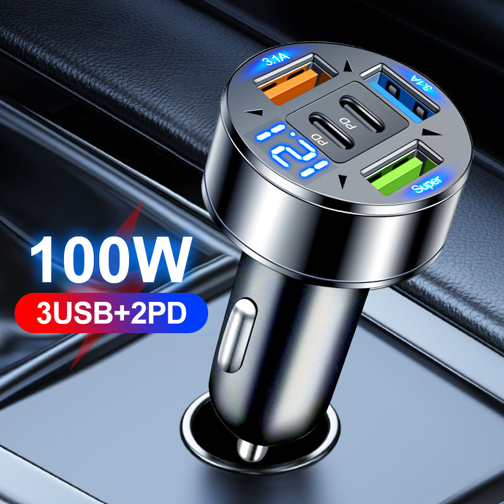 2024 Premium Bluetooth 5.2 FM Transmitter for Car, FM/Aux Bluetooth Adapter, Auto USB Charger, Bass Boost, 3-Port Charger | Car USB Charger Smartphones, Apple iPhone, Samsung, iOS & Android