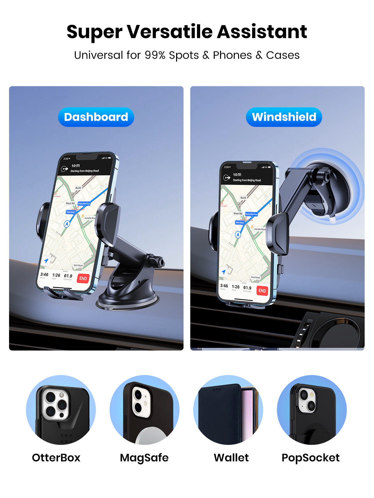 Premium Universal Car Phone Holder with Hook Clip, Vent Mount, 360° Rotation | Phone Holder for Car, Compatible with Smartphones, Apple iPhone, Samsung, iOS & Android | Limited Edition