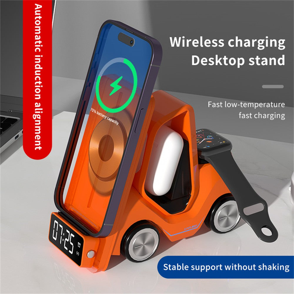 Limited Edition: Premium MagSafe Forklift Design Fast Charging Station | Wireless Charger for ASmartphones, Apple iPhone, Samsung, iOS & Android Watch, AirPods | Fast Wireless Charging Dock with Alarm Clock & Night Light