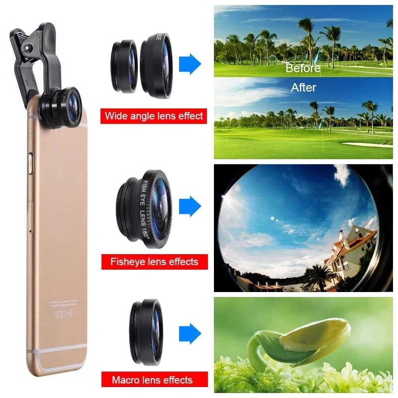 Professional 3-in-1 Fisheye Phone Lens: 0.67X Wide-Angle & Macro, Clip-On Camera Kit for Smartphones, Apple iPhone, Samsung, iOS & Android| Compatible with Apple iPhone 15/14/13/12/11 Pro Max Plus Mini, Samsung & Android | Limited Edition