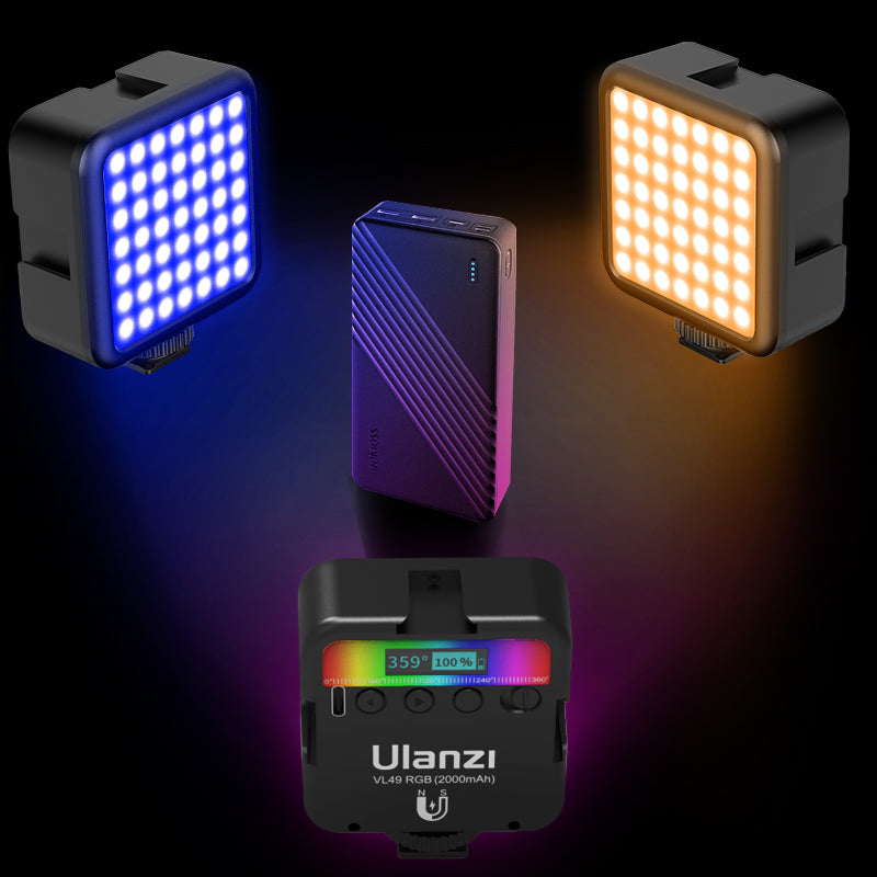 High-Quality VL49 RGB LED Light, 2000mAh Rechargeable, Fill Light for Smartphones, Apple iPhone, Samsung, iOS & Android  Camera, GoPro, Compatible with Apple iPhone 16/15/14/13/12/11 Pro Max Plus Mini, - Professional Kit for TikTok & Social Media,