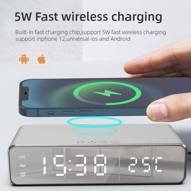 Kabellose Ladestation Wecker LED-Schnellladestation Handy Ladegerät  Wireless Charging Station Apple iPhone, Samsung, Android