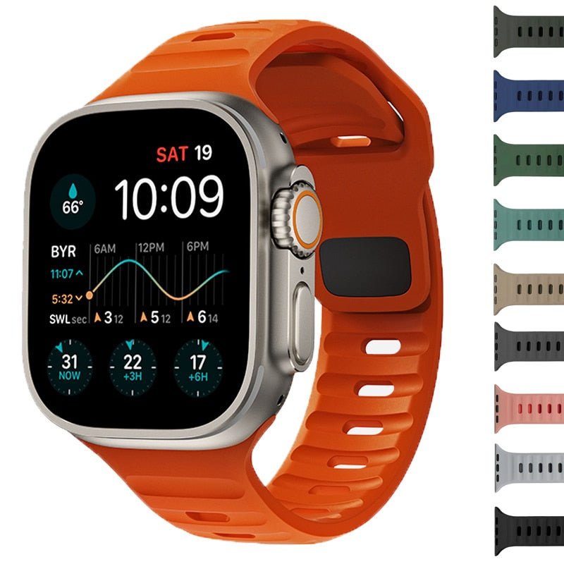 Premium Weiches Silikonarmband für Apple Watch | Elegant, Langlebig & Perfektes Sportarmband für jede Größe (49mm-38mm)